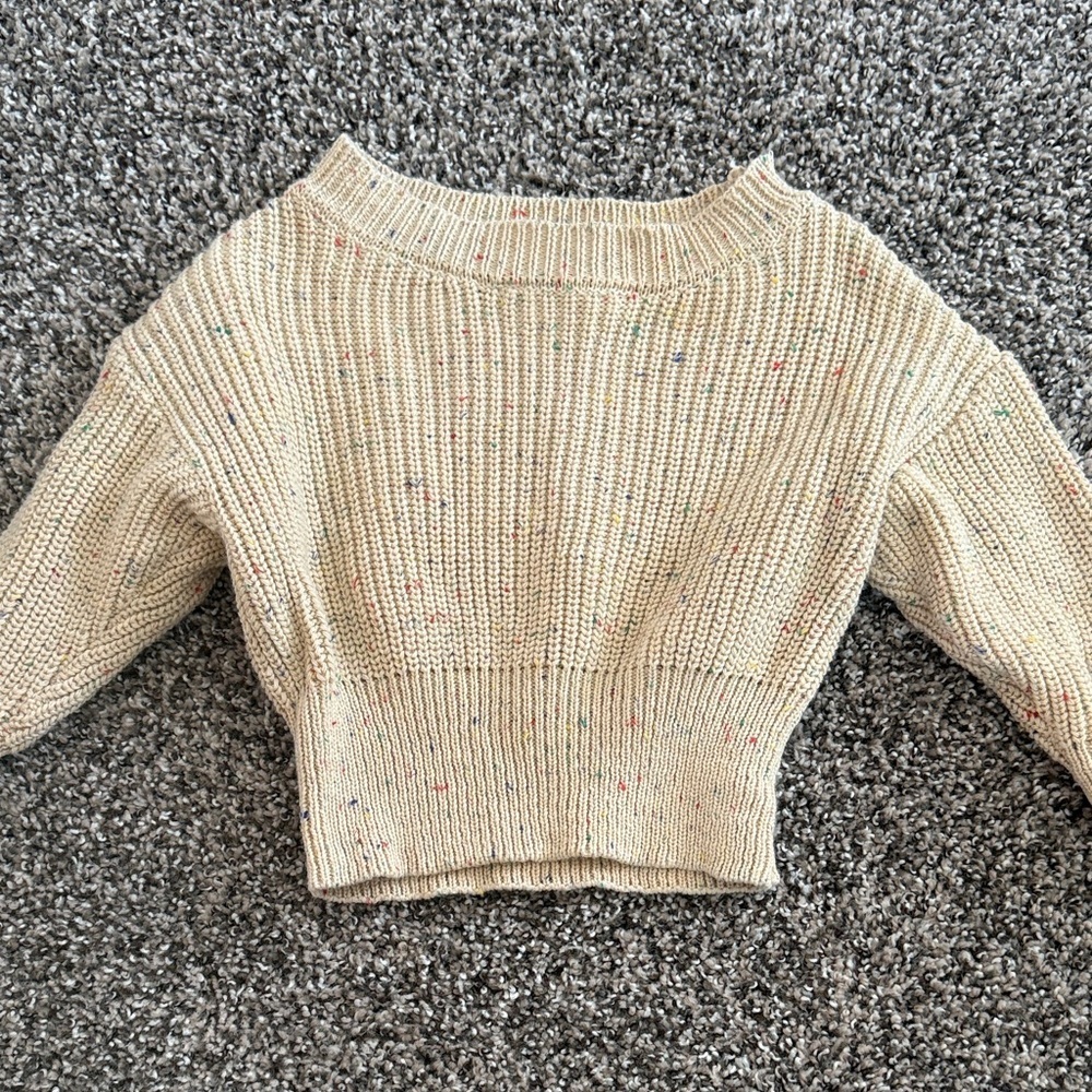 Baby Girl Three Peas Speckled Cream Knit Sweater Size 0-3 Months 100% Cotton